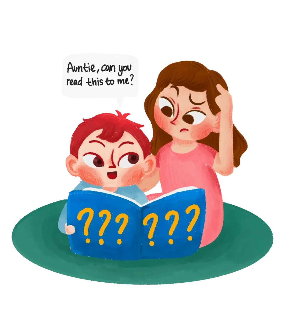 Child says: Auntie, can you read this to me?